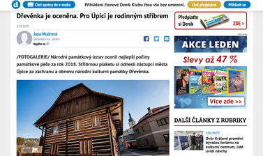 Dřevěnka je oceněna. Pro Úpici je rodinným stříbrem